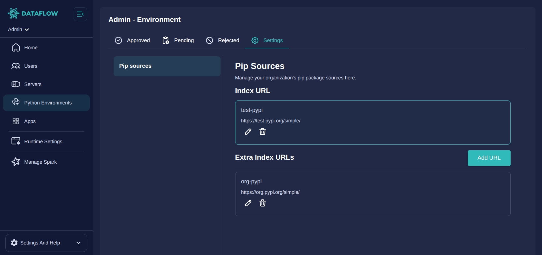 Admin Pip Sources Management