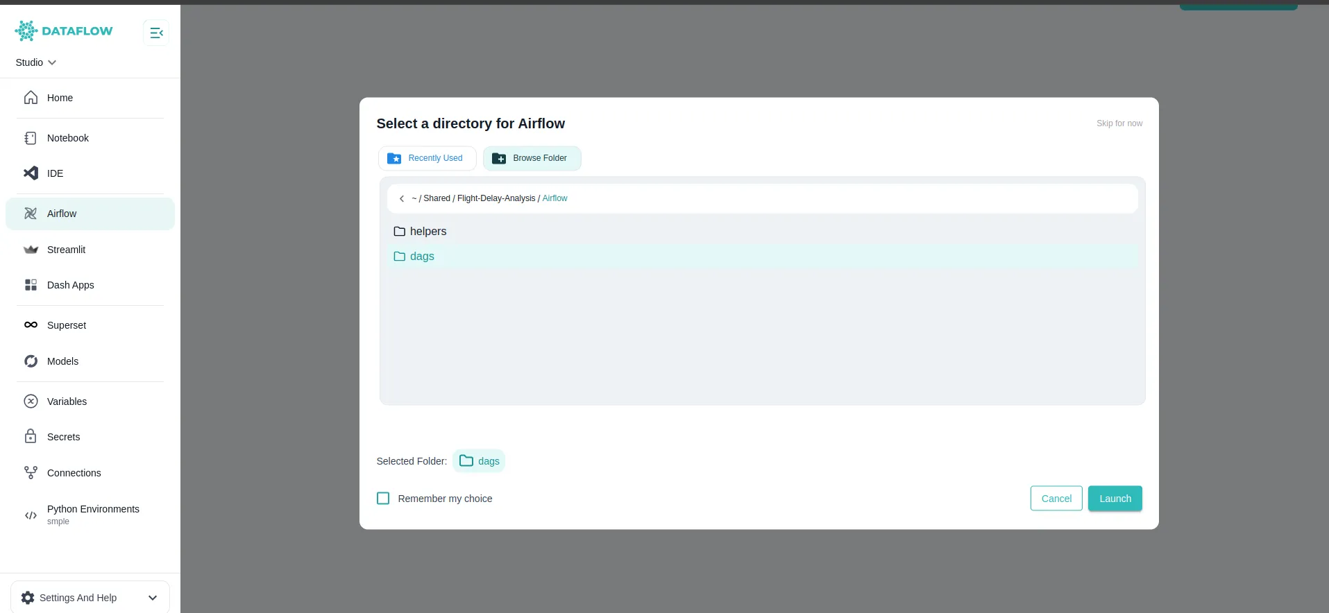 Select Working Directory