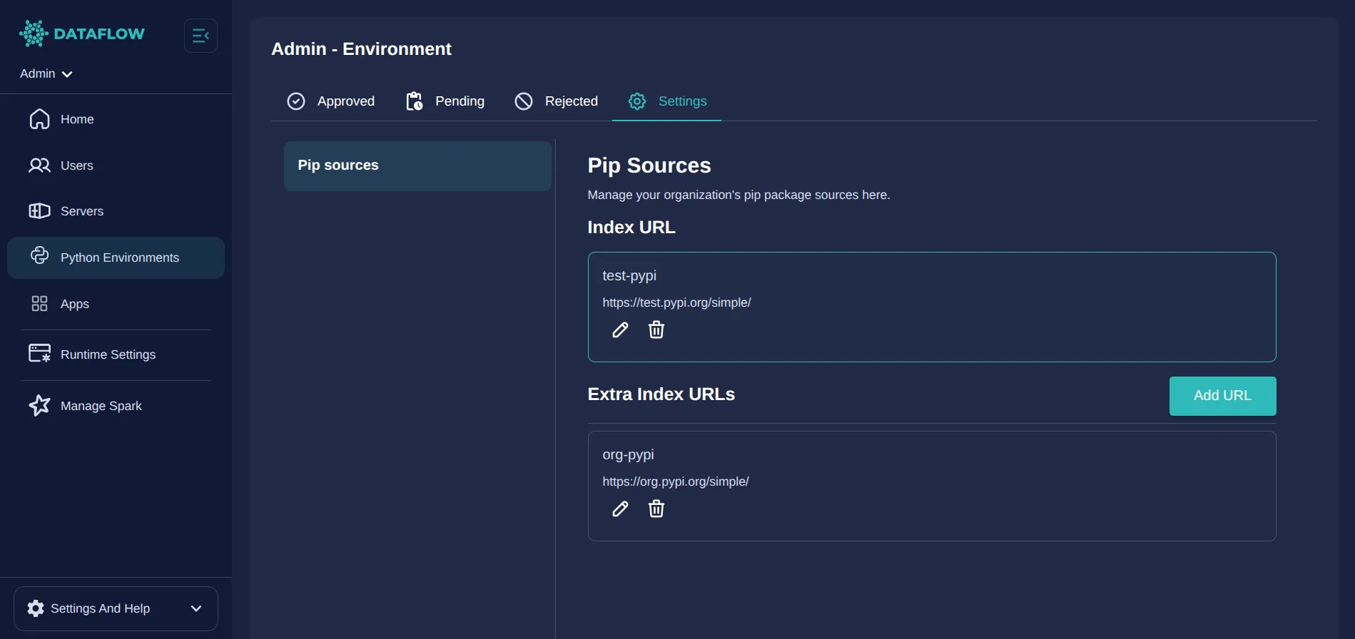 Admin Pip Sources Management